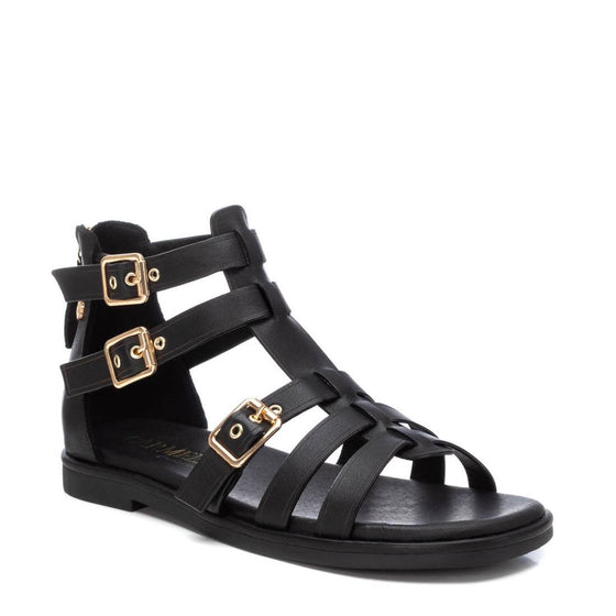 Carmela Black Leather Strappy Flat Sandals