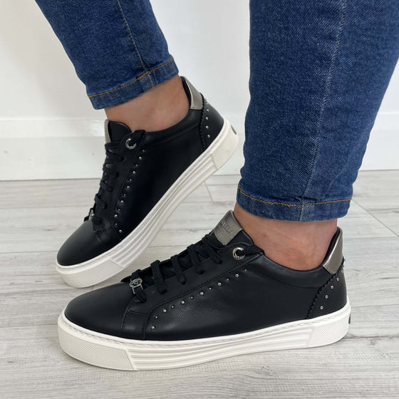 Carmela Black Leather Studded Platform Sneakers