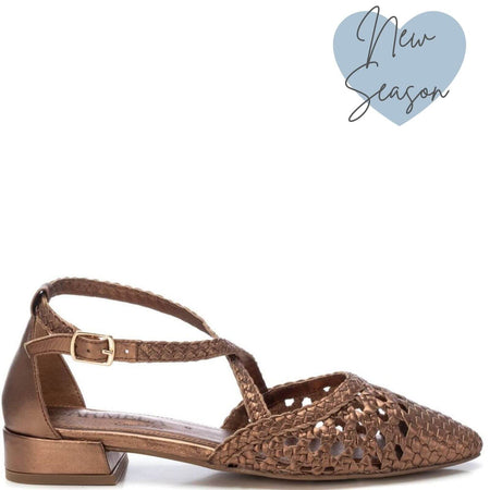 Carmela Bronze Woven Leather Pointed Flats