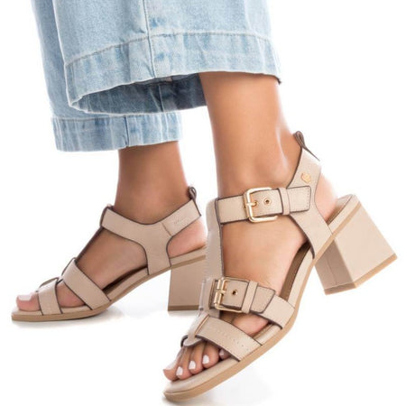 Carmela Cream Leather Block Heel Sandals