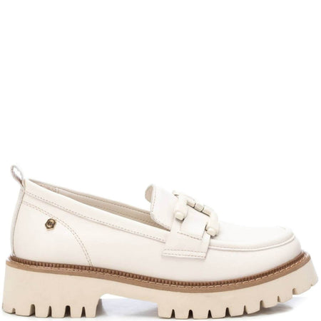 Carmela Cream Leather Cleated Sole Loafers