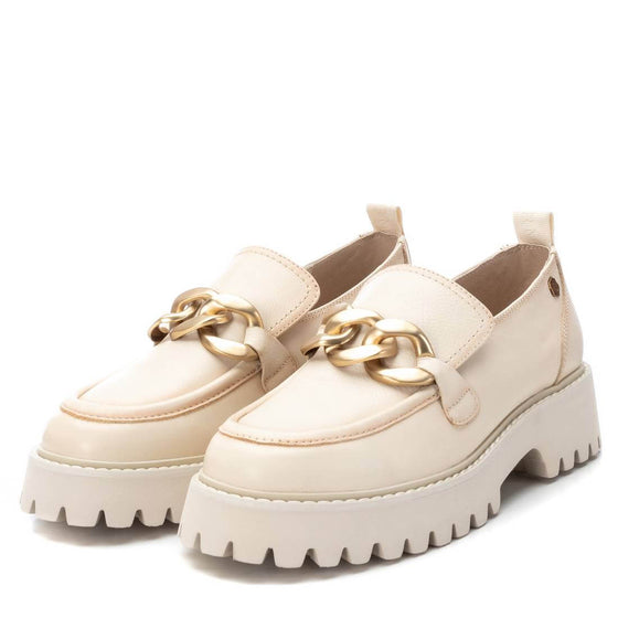 Carmela Cream Leather Gold Curb Chain Chunky Loafers