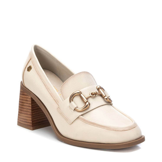 Carmela Cream Leather High Heeled Loafers
