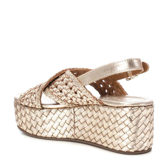 Carmela Gold Leather Crossover Flatform Sole Sandals