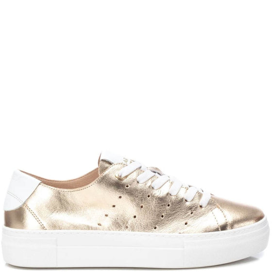 Carmela Gold Leather Flat Form Sole Sneakers