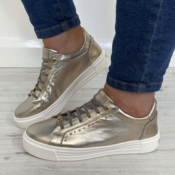 Carmela Gold Leather Studded Platform Sneakers