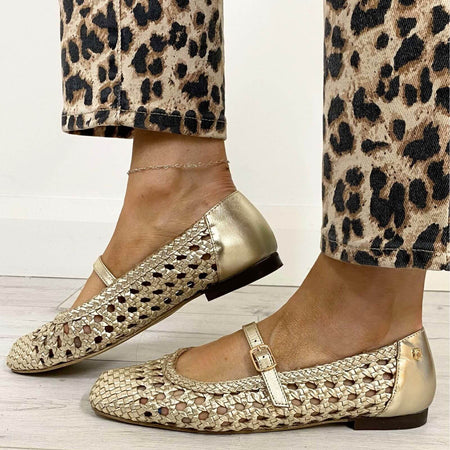 Carmela Gold Woven Leather Pumps