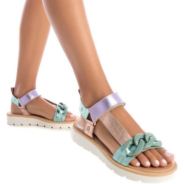 Carmela Multi Metallic Leather Curb Chain Sandals