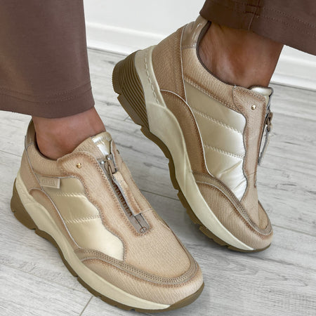 Carmela Neutral Front Zip Sneakers