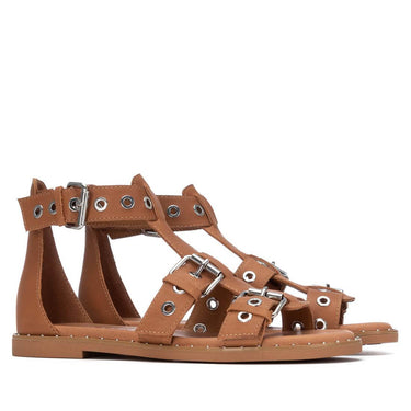 Carmela Pale Tan Leather Caged Flat Sandals