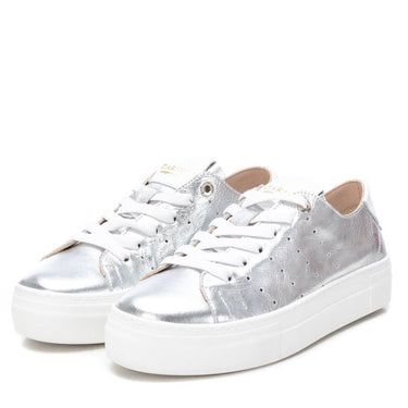 Carmela Silver Leather Flat Form Sole Sneakers