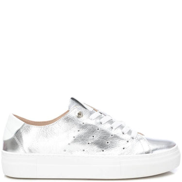 Carmela Silver Leather Flat Form Sole Sneakers