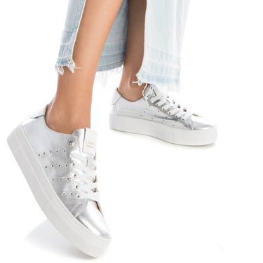 Carmela Silver Leather Flat Form Sole Sneakers