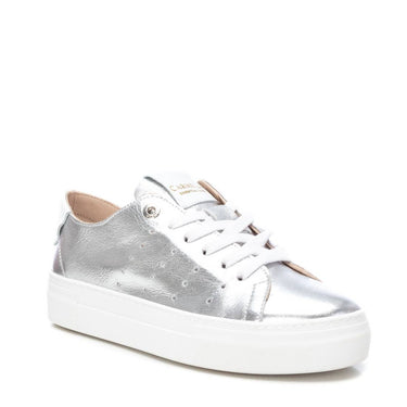 Carmela Silver Leather Flat Form Sole Sneakers