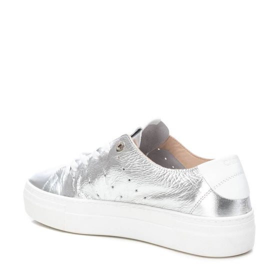 Carmela Silver Leather Flat Form Sole Sneakers