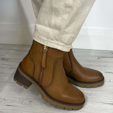 ladies tan toned leather boots 