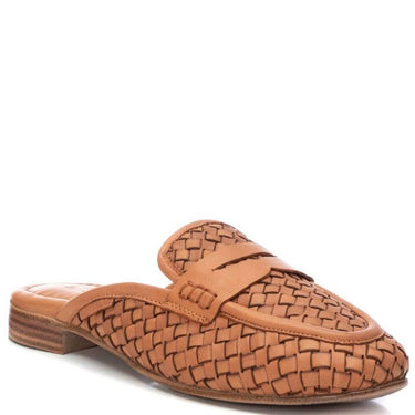 Carmela Tan Woven Leather Flat Slip On Mules