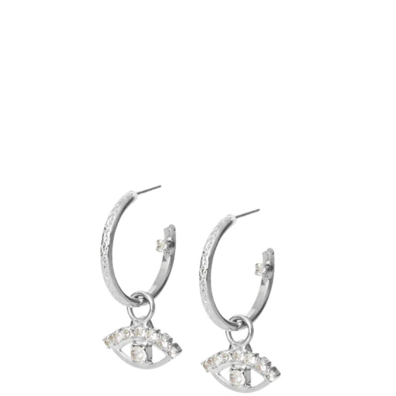 Caroline Svedbom Silver Petite Greek Eye Hoop Earrings - Clear