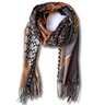 Multicolored scarf with patterns and fringes on a white background