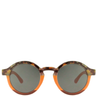 Round sunglasses with tortoiseshell frame and dark lenses on a white background