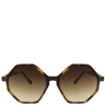 Sunglasses with a tortoiseshell frame and gradient lenses on a white background