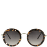 Round sunglasses with tortoiseshell frame and dark lenses on a white background