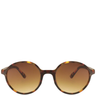 Round sunglasses with tortoiseshell frame and brown lenses on a white background