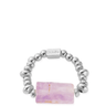 silver beaded ring with lilacs stone bead