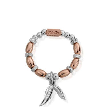 ChloBo Dainty Double Feather Ring  - Two Tone Rose/Silver