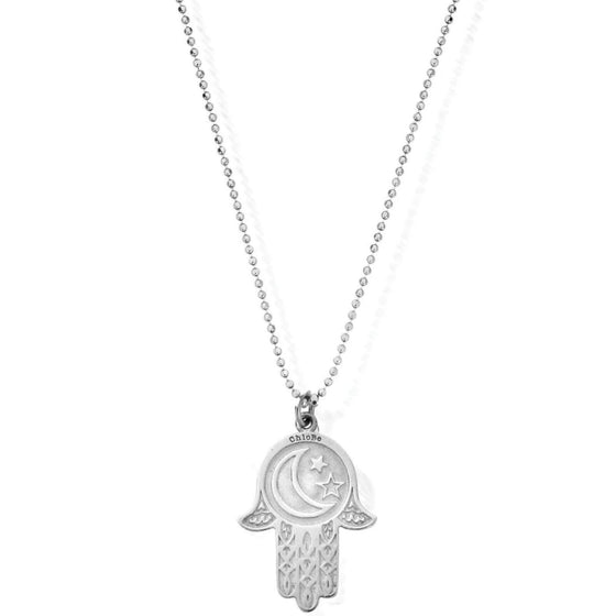 ChloBo Diamond Cut Chain Moon And Star Hamsa Hand Pendant Necklace