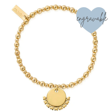 Gold beaded bracelet with a round pendant on a white background, featuring the brand 'ChloBo'.
