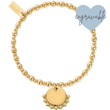 Gold beaded bracelet with a round pendant on a white background, featuring the brand 'ChloBo'.