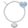 Silver beaded bracelet with a round pendant on a white background, featuring the brand 'Engravable'.