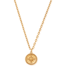 Gold necklace with a compass pendant on a white background