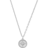 ladies silver chain necklace with round disc and compass on it