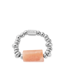 silver beaded ring with natural coloured stone