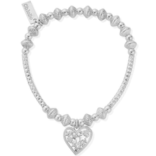 Silver bracelet with a heart-shaped clasp on a white background