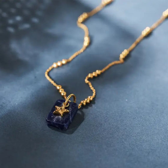 ChloBo Sodalite Star Triple Bobble Chain Necklace - Gold