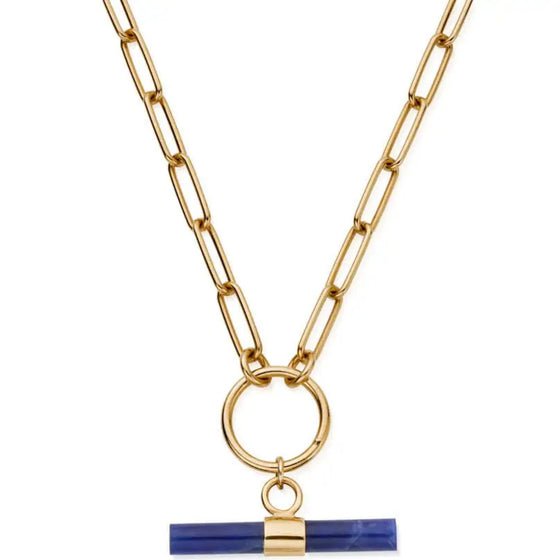 ChloBo Sodalite T-Bar Link Chain Necklace - Gold