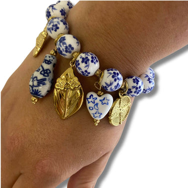 BeJeweled At Soul Chunky Blue & White Bead Charm Bracelet