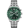 Cluse watch with green dial and silver bracelet on a white background