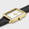 Cluse Fluette Gold Rectangle Face Black Leather Strap Watch