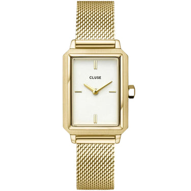 Cluse Fluette Gold Rectangle Face Watch - White