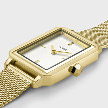 Cluse Fluette Gold Rectangle Face Watch - White