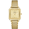 ladies gold watch with multi link strap and lace textured dial