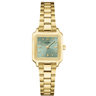 ladies small square dial gold watch with sage green face