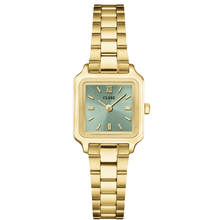 ladies small square dial gold watch with sage green face