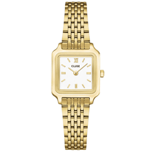 ladies small square dial gold watch with white face