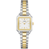 Two-tone watch with silver and gold straps on a white background