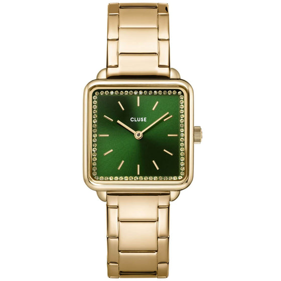 Cluse La Tetragone Gold Bracelet Square Watch - Green